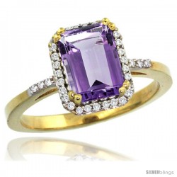 10k Yellow Gold Diamond Amethyst Ring 1.6 ct Emerald Shape 8x6 mm, 1/2 in wide -Style Cy901129