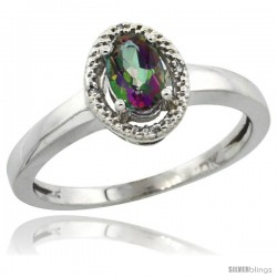 10k White Gold Diamond Halo Mystic Topaz Ring 0.75 Carat Oval Shape 6X4 mm, 3/8 in (9mm) wide