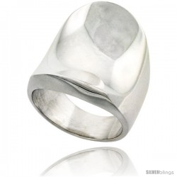 Sterling Silver Long Cigar Band Ring Polished finish, 1 1/8 in long