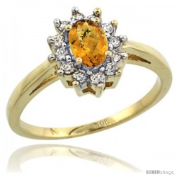 10k Yellow Gold whisky Quartz Diamond Halo Ring Oval Shape 1.2 Carat 6X4 mm, 1/2 in wide