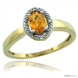 10k Yellow Gold Diamond Halo whisky Quartz Ring 0.75 Carat Oval Shape 6X4 mm, 3/8 in (9mm) wide