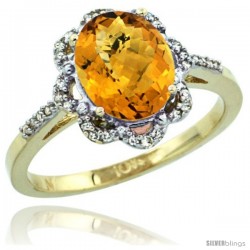 10k Yellow Gold Diamond Halo whisky Quartz Ring 1.65 Carat Oval Shape 9X7 mm, 7/16 in (11mm) wide