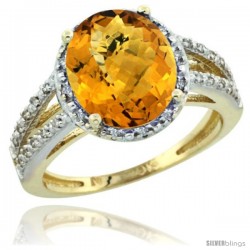 10k Yellow Gold Diamond Halo whisky Quartz Ring 2.85 Carat Oval Shape 11X9 mm, 7/16 in (11mm) wide