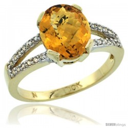 10k Yellow Gold and Diamond Halo whisky Quartz Ring 2.4 carat Oval shape 10X8 mm, 3/8 in (10mm) wide