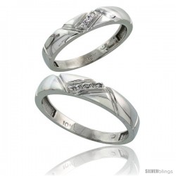 10k White Gold Diamond Wedding Rings 2-Piece set for him 4.5 mm & Her 4 mm 0.05 cttw Brilliant Cut -Style Ljw012w2