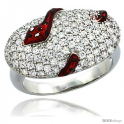 Sterling Silver Polka Dot Snake on Oval Ring w/ Brilliant Cut CZ Stones, 1/2 in. (13 mm) wide