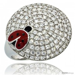 Sterling Silver Lady Bug on Round Ring w/ Brilliant Cut CZ Stones, 3/4 in. (18.5 mm) wide