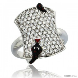 Sterling Silver Polka Dot Black Snake on Rectangular Ring w/ Brilliant Cut CZ Stones, 3/4 in. (19 mm) wide