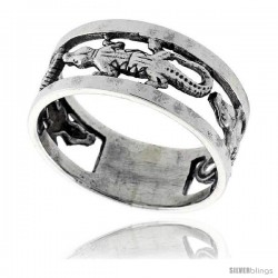 Sterling Silver Gecko Link Wedding Band Ring 3/8 wide