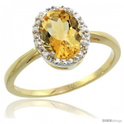 14k Yellow Gold Citrine Diamond Halo Ring 1.17 Carat 8X6 mm Oval Shape, 1/2 in wide