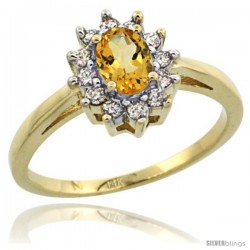 14k Yellow Gold Citrine Diamond Halo Ring Oval Shape 1.2 Carat 6X4 mm, 1/2 in wide