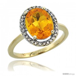 14k Yellow Gold Diamond Halo Citrine Ring 2.4 carat Oval shape 10X8 mm, 1/2 in (12.5mm) wide