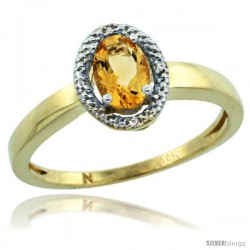 14k Yellow Gold Diamond Halo Citrine Ring 0.75 Carat Oval Shape 6X4 mm, 3/8 in (9mm) wide