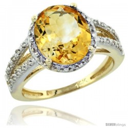 14k Yellow Gold Diamond Halo Citrine Ring 2.85 Carat Oval Shape 11X9 mm, 7/16 in (11mm) wide