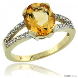 14k Yellow Gold and Diamond Halo Citrine Ring 2.4 carat Oval shape 10X8 mm, 3/8 in (10mm) wide