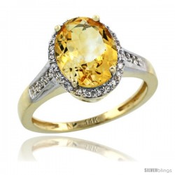 14k Yellow Gold Diamond Citrine Ring 2.4 ct Oval Stone 10x8 mm, 1/2 in wide