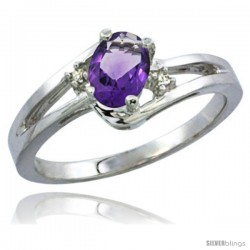 10K White Gold Natural Amethyst Ring Oval 6x4 Stone Diamond Accent -Style Cw901165