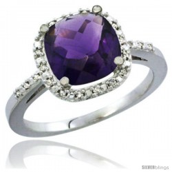 10K White Gold Natural Amethyst Ring Cushion-cut 8x8 Stone Diamond Accent