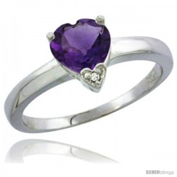 10K White Gold Natural Amethyst Heart-shape 7x7 Stone Diamond Accent