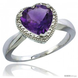 10K White Gold Natural Amethyst Ring Heart-shape 8x8 Stone Diamond Accent