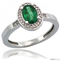 14k White Gold Diamond Emerald Ring 1 ct 7x5 Stone 1/2 in wide