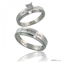 10k White Gold Diamond Engagement Rings 2-Piece Set for Men and Women 0.09 cttw Brilliant Cut, 5mm & 6mm wide -Style Ljw013em