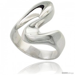 Sterling Silver Wave Ring High Polish Handmade 3/4 in long