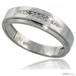 10k White Gold Mens Diamond Wedding Band Ring 0.03 cttw Brilliant Cut, 1/4 in wide -Style Ljw013mb