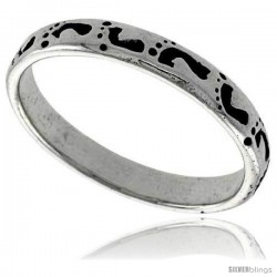 Sterling Silver Thin Footprints Link Wedding Band Ring