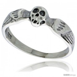 Sterling Silver Winged Skull Ring 3/16 in wide