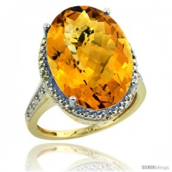 10k Yellow Gold Diamond Whisky Quartz Ring 13.56 ct Large Oval 18x13 mm Stone, 3/4 in wide