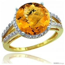 10k Yellow Gold Diamond Whisky Quartz Ring 5.25 ct Round Shape 11 mm, 1/2 in wide