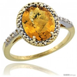 10k Yellow Gold Diamond Whisky Quartz Ring 2.4 ct Oval Stone 10x8 mm, 1/2 in wide -Style Cy926111