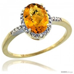 10k Yellow Gold Diamond Whisky Quartz Ring 1.17 ct Oval Stone 8x6 mm, 3/8 in wide