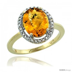 10k Yellow Gold Diamond Whisky Quartz Ring 2.4 ct Oval Stone 10x8 mm, 1/2 in wide -Style Cy926114