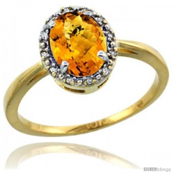 10k Yellow Gold Diamond Halo Whisky Topaz Ring 1.2 ct Oval Stone 8x6 mm, 1/2 in wide