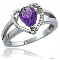 10K White Gold Natural Amethyst Ring Heart-shape 5 mm Stone Diamond Accent