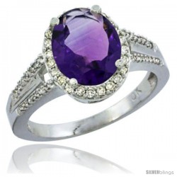 10K White Gold Natural Amethyst Ring Oval 10x8 Stone Diamond Accent