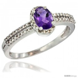 10K White Gold Natural Amethyst Ring Oval 6x4 Stone Diamond Accent -Style Cw901178