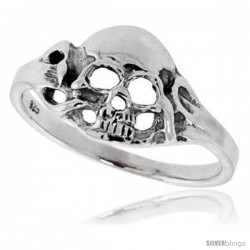 Sterling Silver Torn Skull Ring 1/2 in wide