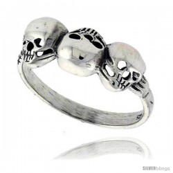 Sterling Silver Triple Torn Skull Ring