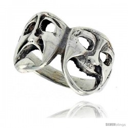 Sterling Silver Large Comedy Drama Masks Ring 5/8 in wide