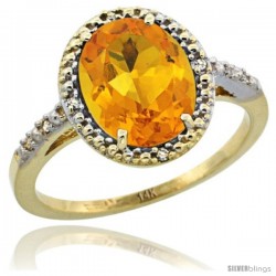 14k Yellow Gold Diamond Citrine Ring 2.4 ct Oval Stone 10x8 mm, 1/2 in wide -Style Cy409111