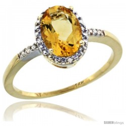 14k Yellow Gold Diamond Citrine Ring 1.17 ct Oval Stone 8x6 mm, 3/8 in wide