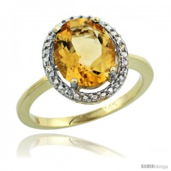 14k Yellow Gold Diamond Citrine Ring 2.4 ct Oval Stone 10x8 mm, 1/2 in wide -Style Cy409114