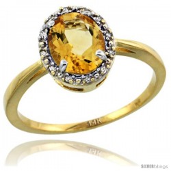 14k Yellow Gold Diamond Halo Citrine Ring 1.2 ct Oval Stone 8x6 mm, 1/2 in wide