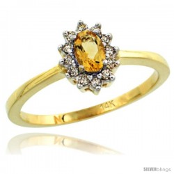 14k Yellow Gold Diamond Halo Citrine Ring 0.25 ct Oval Stone 5x3 mm, 5/16 in wide