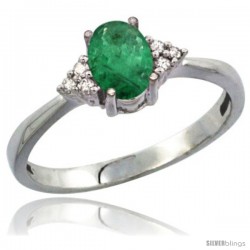 14k White Gold Ladies Natural Emerald Ring oval 7x5 Stone Diamond Accent