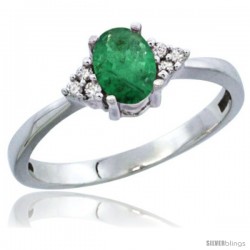 14k White Gold Ladies Natural Emerald Ring oval 6x4 Stone Diamond Accent