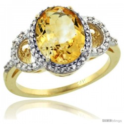 14k Yellow Gold Diamond Halo Citrine Ring 2.4 ct Oval Stone 10x8 mm, 1/2 in wide